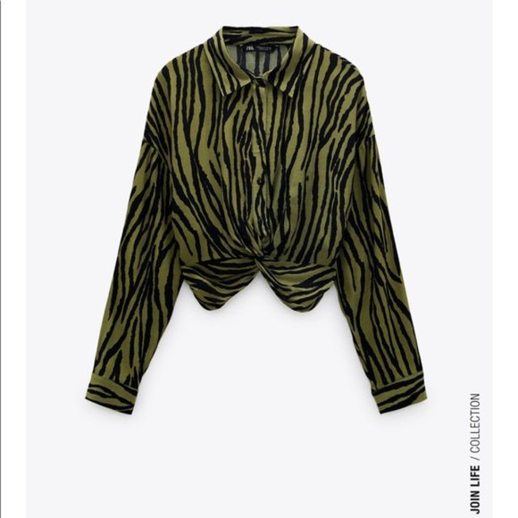 Zara Tops - NWOT ZARA ANIMAL PRINT KNOTTED SHIRT BLACK / GREEN